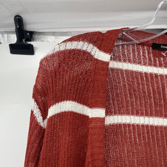 Doe & Rae Striped Open Front Duster Cardigan Cinnamon/White Size Medium - Picture 5 of 9
